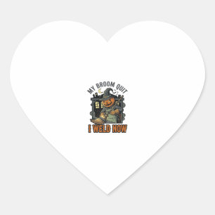 Halloween Welder Shirt Funny Witch Broom Design_1 Heart Sticker