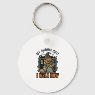 Halloween Welder Shirt Funny Witch Broom Design_1 Key Ring