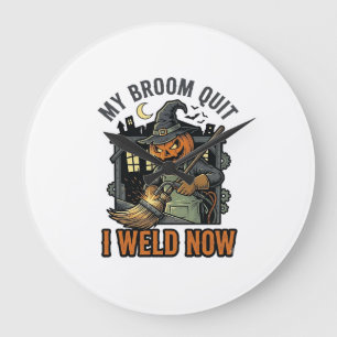 Halloween Welder Shirt Funny Witch Broom Design_1 Large Clock