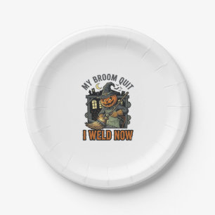 Halloween Welder Shirt Funny Witch Broom Design_1 Paper Plate