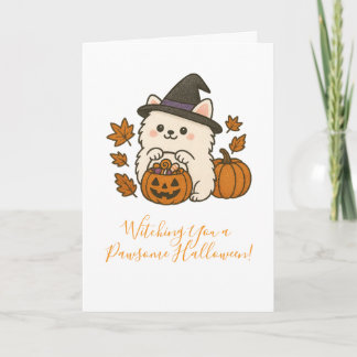 Halloween Wenscard — Pomeranian with Heksenhoed Card