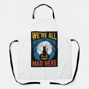 Halloween Were All Mad Here Moon Cat Pumpkin Apron