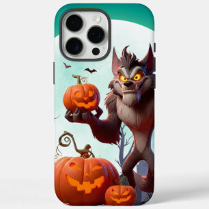 Halloween werewolf and pumpkins iPhone 16 pro max case