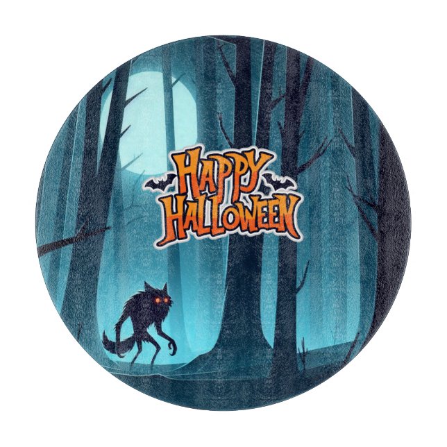 Halloween werewolf and pumpkins cutting board (Front)