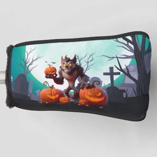 Halloween werewolf and pumpkins golf head cover (Front)