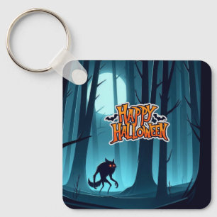 Halloween werewolf and pumpkins key ring