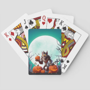 Halloween werewolf and pumpkins playing cards