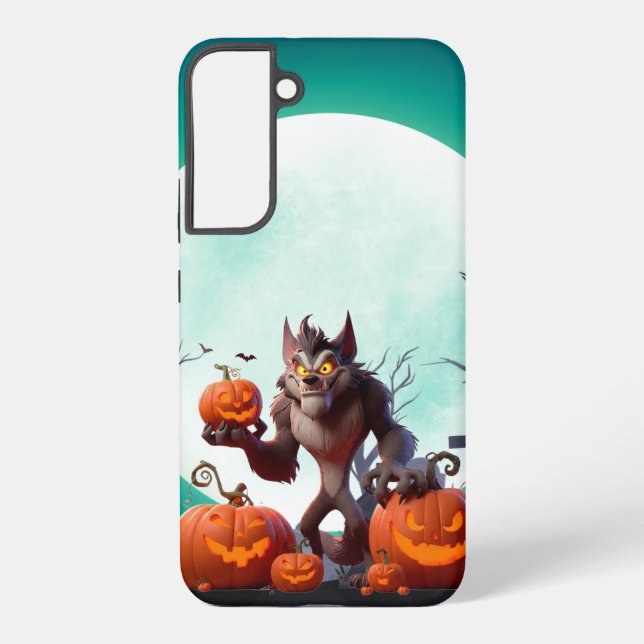 Halloween werewolf and pumpkins samsung galaxy s22+ case (Back)