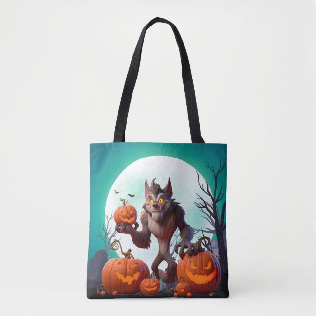 Halloween werewolf and pumpkins tote bag (Front)