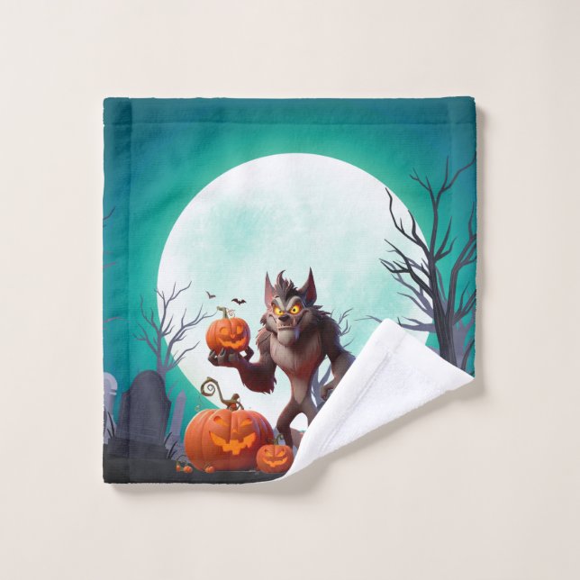 Halloween werewolf and pumpkins wash cloth (Wash Cloth)