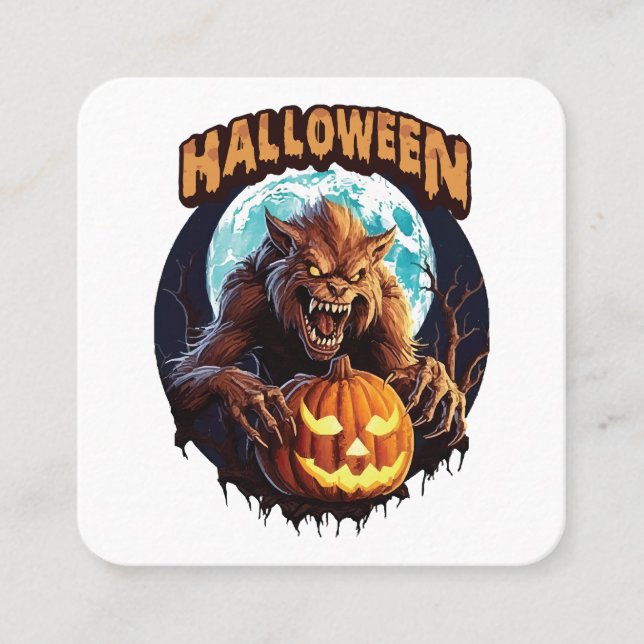 Halloween Werewolf Square Business Card (Front)