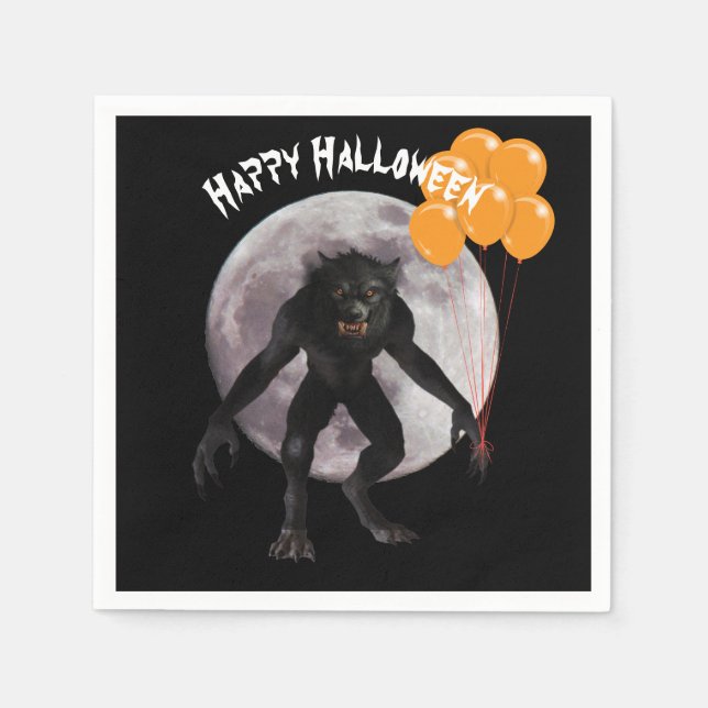 Halloween Werewolf With Balloons Napkin (Front)