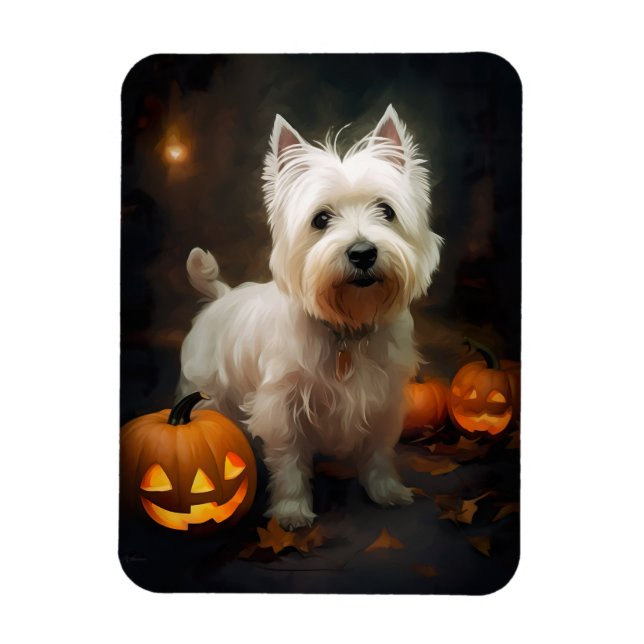 Halloween West Highland White Terrier Pumpkins Magnet (Vertical)