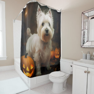 Halloween West Highland White Terrier Pumpkins Shower Curtain