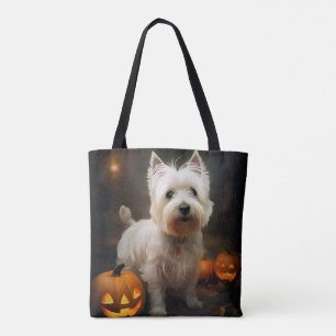 Halloween West Highland White Terrier Pumpkins Tote Bag