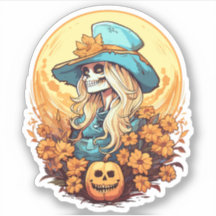 Halloween Western Cowgirl Skeleton Floral Pumpkin