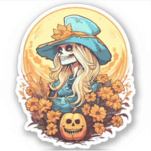 Halloween Western Cowgirl Skeleton Floral Pumpkin