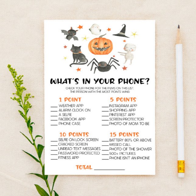 Halloween What's In Your Phone Baby Shower Game Stationery (Creator Uploaded)