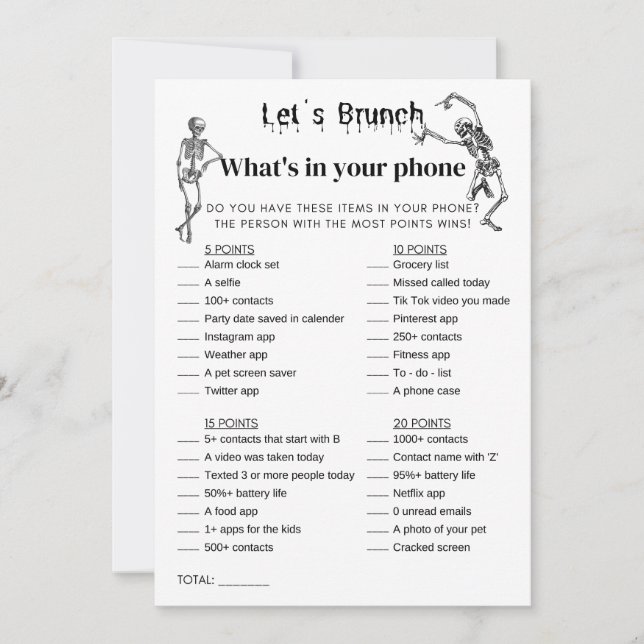 Halloween What's In Your Phone Brunch Party Game Invitation (Front)