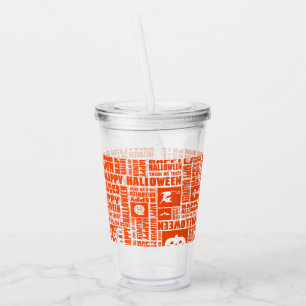 Halloween Whimsical Cool Typography Pattern Orange Acrylic Tumbler