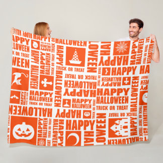 Halloween Whimsical Cool Typography Pattern Orange Fleece Blanket