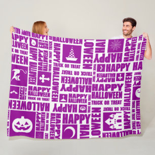 Halloween Whimsical Cool Typography Pattern Purple Fleece Blanket