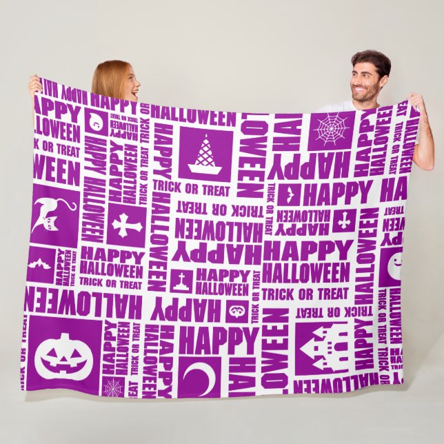 Halloween Whimsical Cool Typography Pattern Purple Fleece Blanket (In Situ)