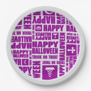 Halloween Whimsical Cool Typography Purple Paper Plate