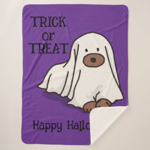 Halloween Whimsical Cute Ghost Dog Purple   Sherpa Blanket
