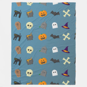 Halloween Whimsical Cute Pattern Bluegray    Fleece Blanket