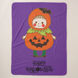 Halloween Whimsical Cute Pumpkin Girl Purple Sherpa Blanket