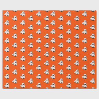 Halloween Whimsical Funny Dog Ghost Orange Wrapping Paper