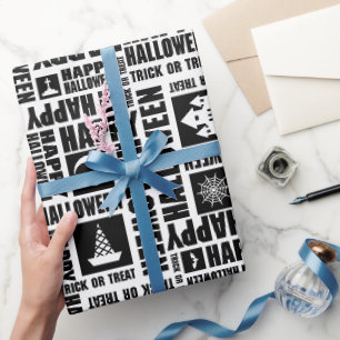 Halloween Whimsical Funny typography Black Wrapping Paper