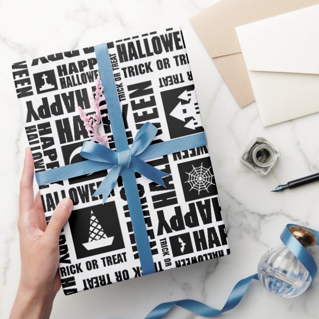 Halloween Whimsical Funny typography Black Wrapping Paper (Gifting)