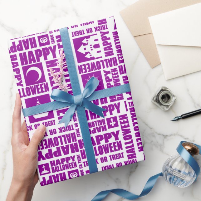Halloween Whimsical Funny typography Purple Wrapping Paper (Gifting)