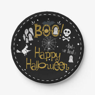 Halloween Whimsical Hand Drawn Costume Party Paper Plate