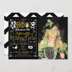 Halloween Whimsical Modern Birthday Party Photo Invitation