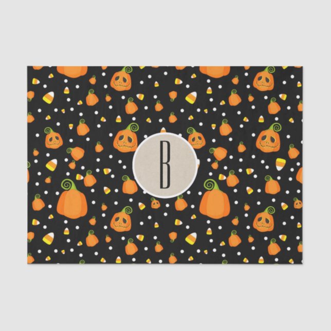 Halloween Whimsical Pumpkins Rustic Kraft Tissue Paper (Front)