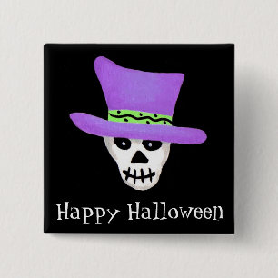 Halloween Whimsy Skeleton Skull Happy Halloween 15 Cm Square Badge