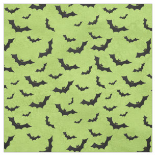 Halloween White Bats Silhouettes Pattern on Green Fabric