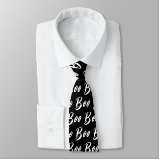 Halloween white black boo text pattern tie