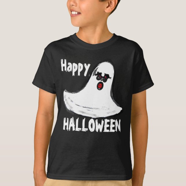 Halloween White Black Ghost  T-Shirt (Front)