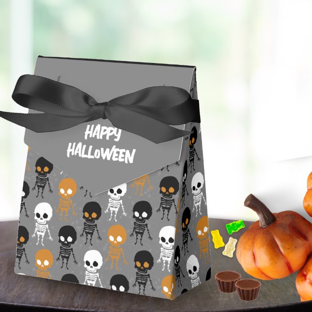 Halloween White Black Orange Skeleton Pattern Grey Favour Box (mini skeleton pattern grey happy Halloween party favor box)