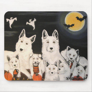 Halloween White German Shepherd Dog Family Mouse Pad