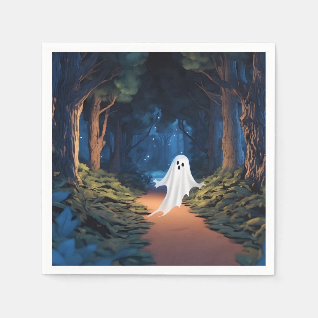 Halloween White Ghost In Forest Napkin (Front)