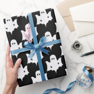Halloween White Ghost Silhouette Pattern - Black Wrapping Paper