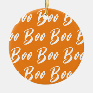 Halloween white orange boo text pattern ceramic tree decoration