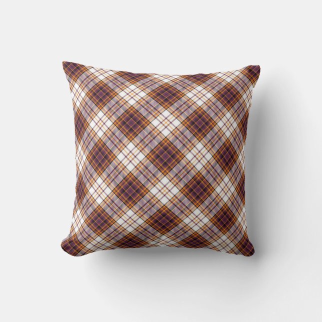 Halloween White, Orange & Purple Plaid Pattern Cushion (Front)