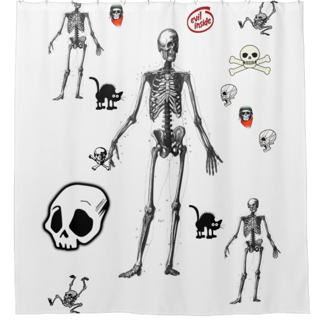 halloween white skeleton shower curtain (Front)