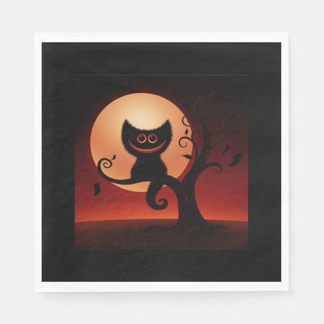 Halloween White Standard Luncheon Napkin/Cat Napkin (Front)
